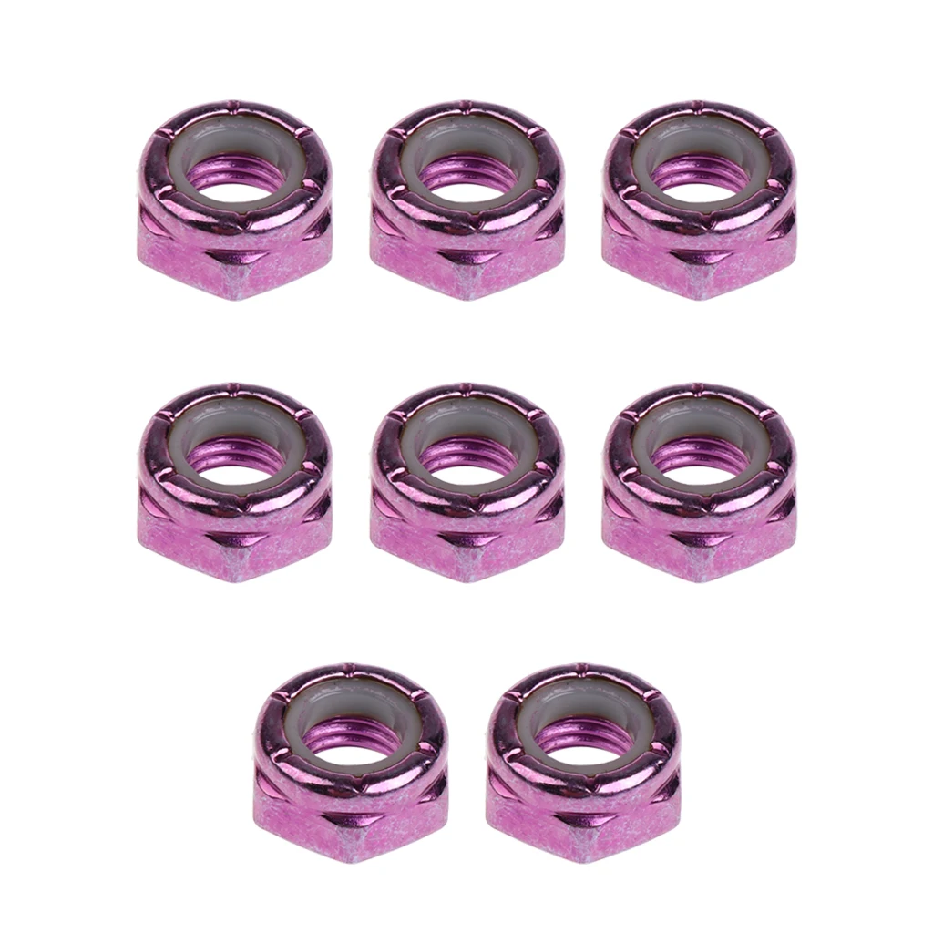 8pcs Carbon Steel Skateboard Nuts Truck Wheel Axle Screw Nuts Longboard Accessories