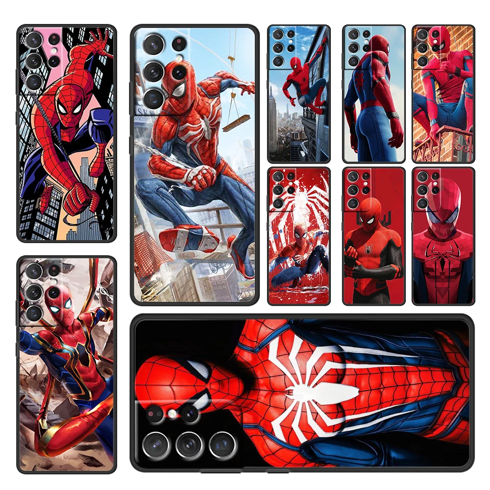 

Marvel Avengers Spider Man For Samsung S23 S22 S21 Ultra S20 FE Pro Lite S10 S9 S8 Plus 5G Black Phone Case Cover