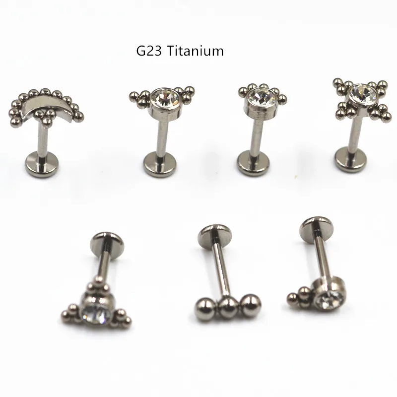 

LOT20pcs G23 Titanium 16G Body Jewelry Piercing -Moon Ball Gems Lip Labret Studs Ear Helix Tragus Cartilage Bar Lip Piercing Mix