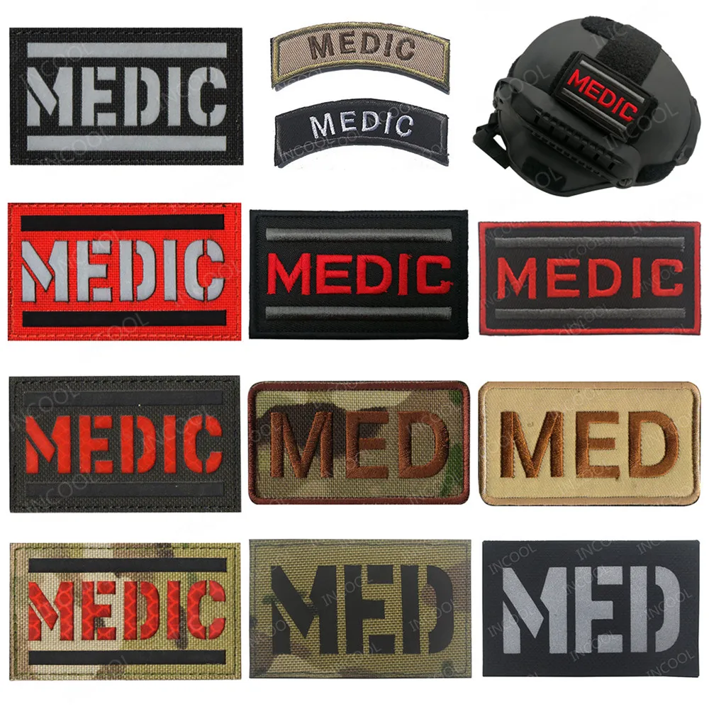 MEDIC MED IR Reflective Patches Laser Cut Tactical Military Embroidered Patches EMT Fabric Embroidery Badges Glow In Dark