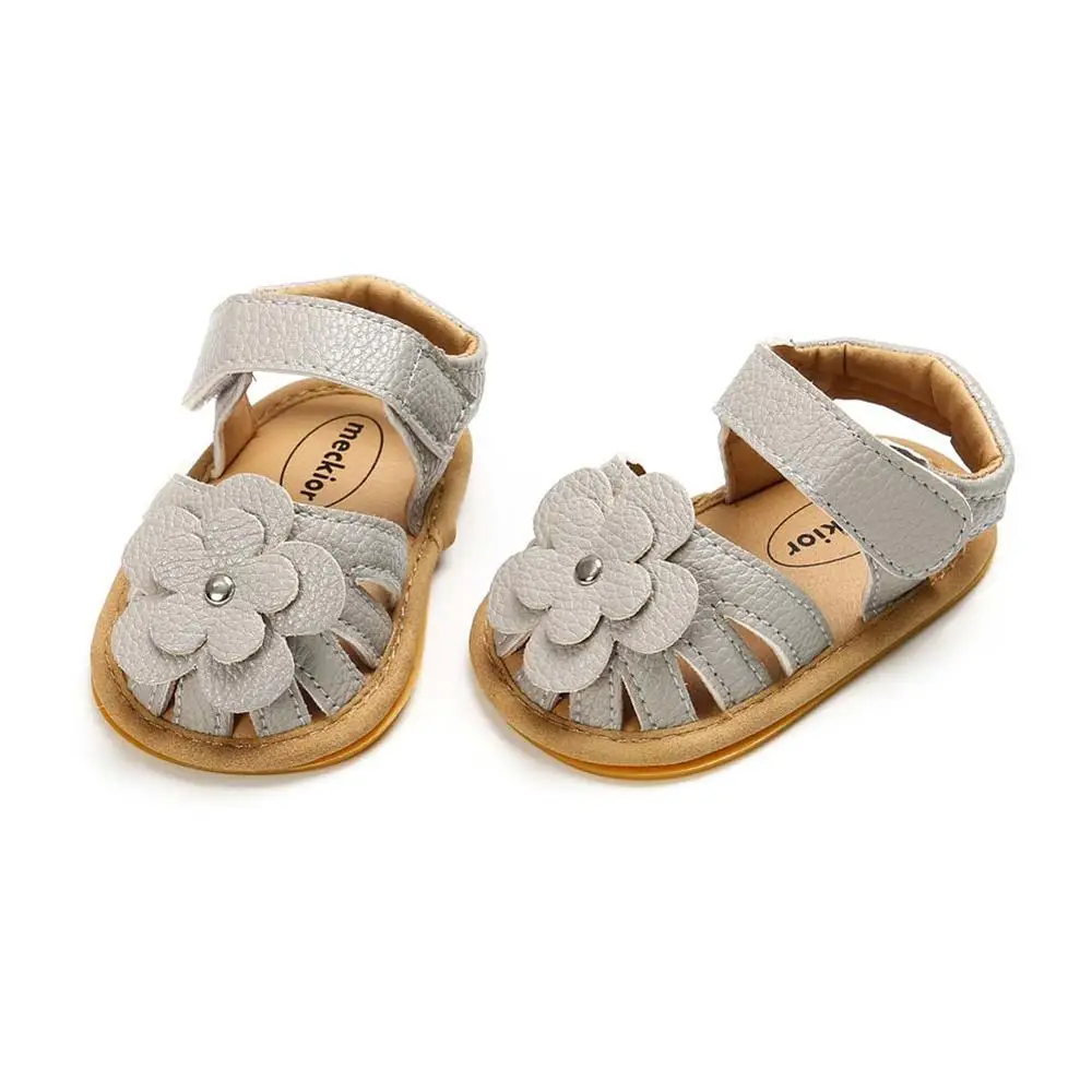 KIDSUN Sandalias de Flores para Bebé, Zapatos Antideslizantes, Calzado Plano con Cierre, Incluye Suela de Goma, Ideal para los Primeros Pasos en