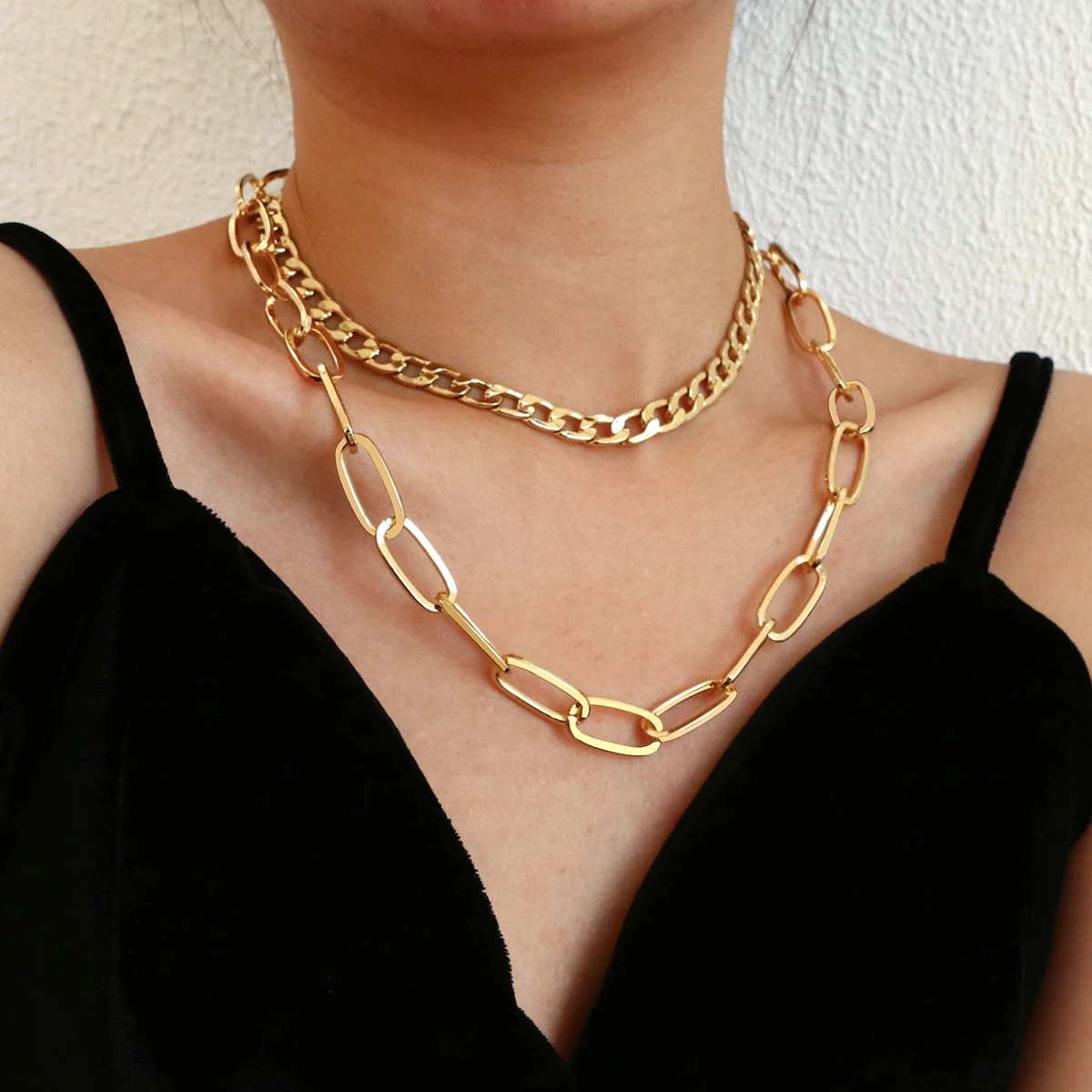 Flashbuy Trendy Gold Color Chain Choker Necklace for Women Chunky Multi-layer Chain Alloy Neckalce Party Jewelry Gift