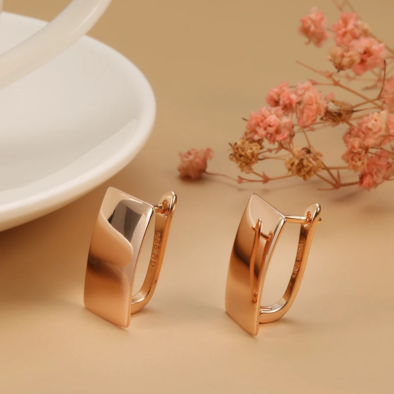 Kinel Hot Fashion Glossy Dangle Earrings 585 Rose Gold Simple Square Earrings For Women High Quality Daily Fine Jewelry