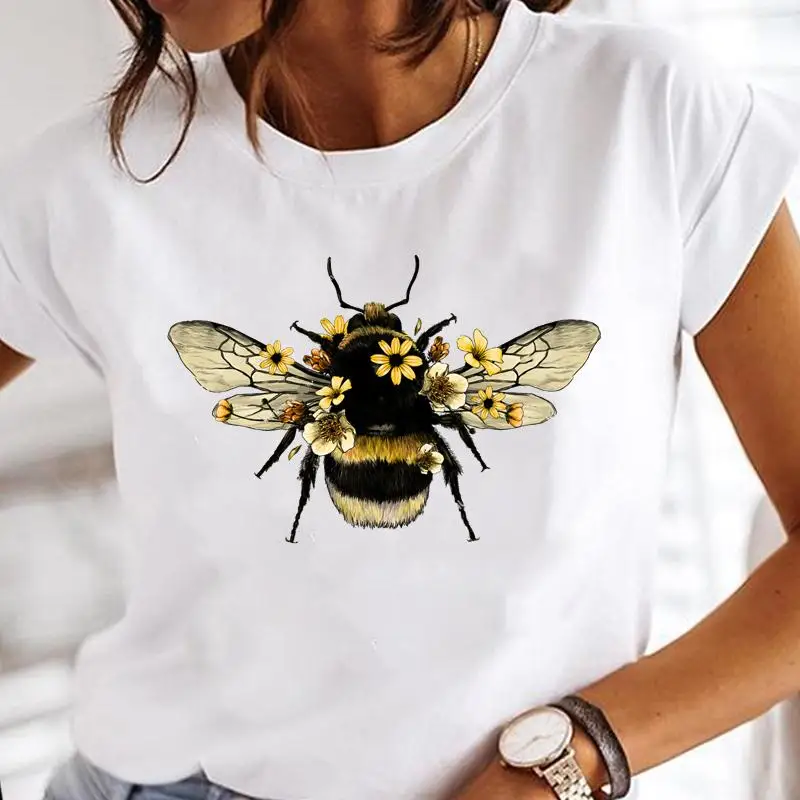 Women Print Clothes Tee Bee Cute Lovely Style Tshirt Fashion Female Tops Print Mujer Camisetas Cartoon Ladies Graphic T-Shirt