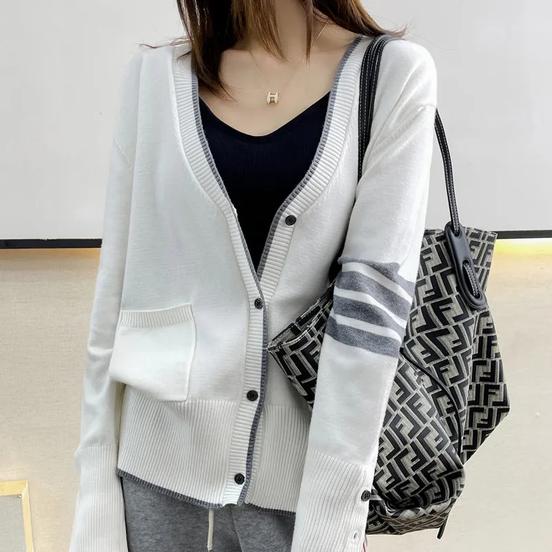 Hot selling long sleeved spring and autumn cashmere women's sweater TB style new women's loose knit cardigan Fashion Top