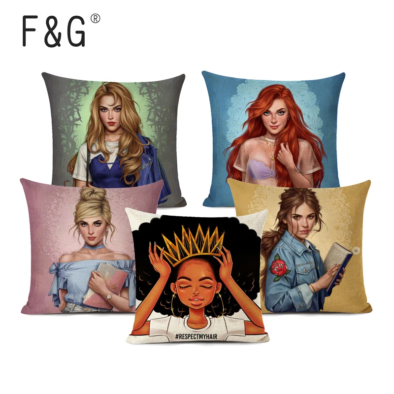 

Beautiful Princess Decorative Cushion Cover Africa Art Oil Painting Sofa Throw Pillow Case Linen African Lifestyle Home Decor