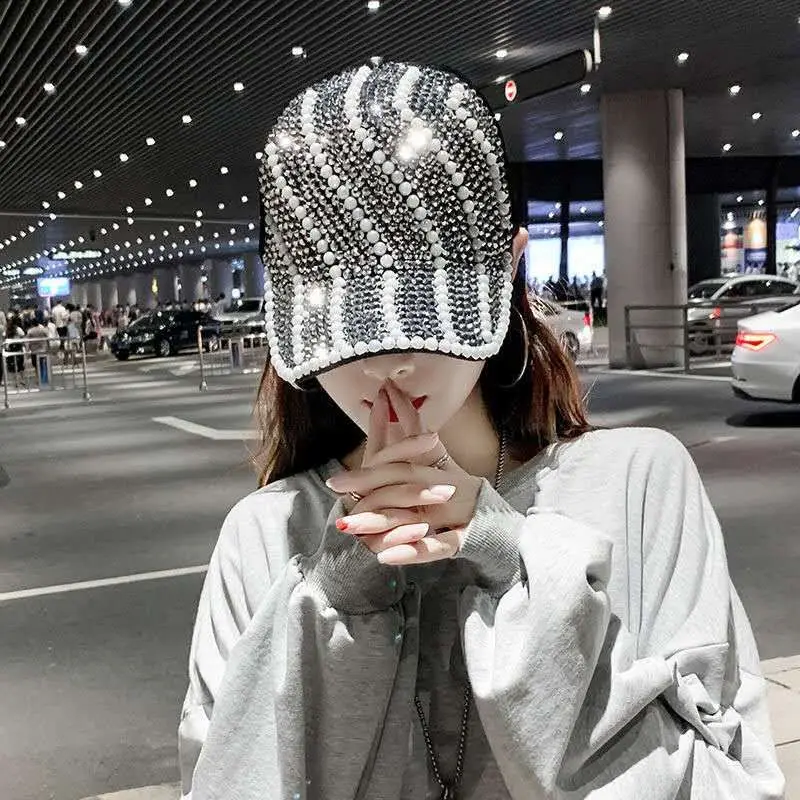 2020 Rhinestones Luxury Pearl Sequins Baseball Cap for Women Summer Cotton Hat Girls Snapback Hip Hop Hat Gorras Casquette Bones