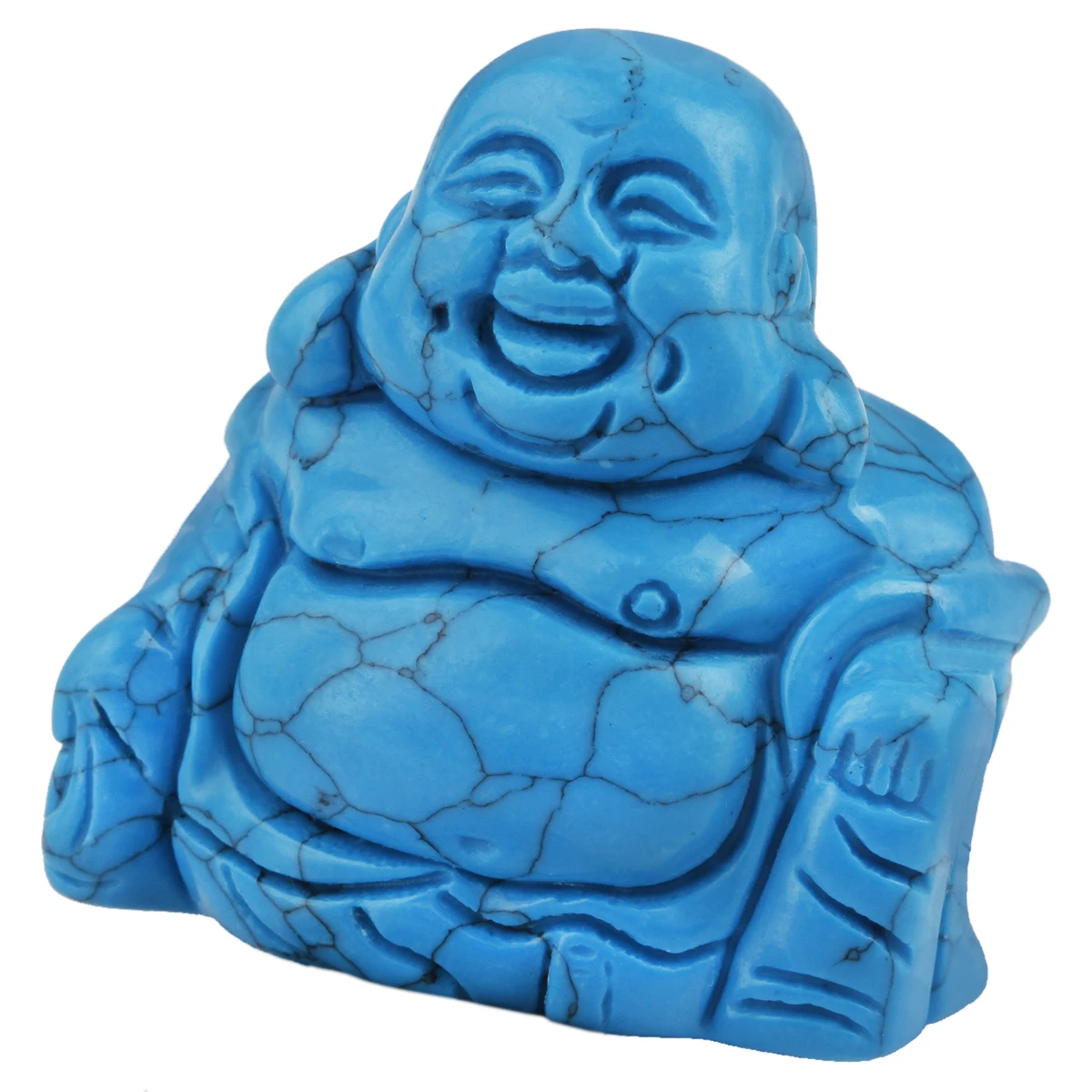 

TUMBEELLUWA 1.5" Blue Howlite Turquoise Maitreya Buddha Statue Lucky Chinese Laughing Buddha Figurines Room Decor Home Ornaments