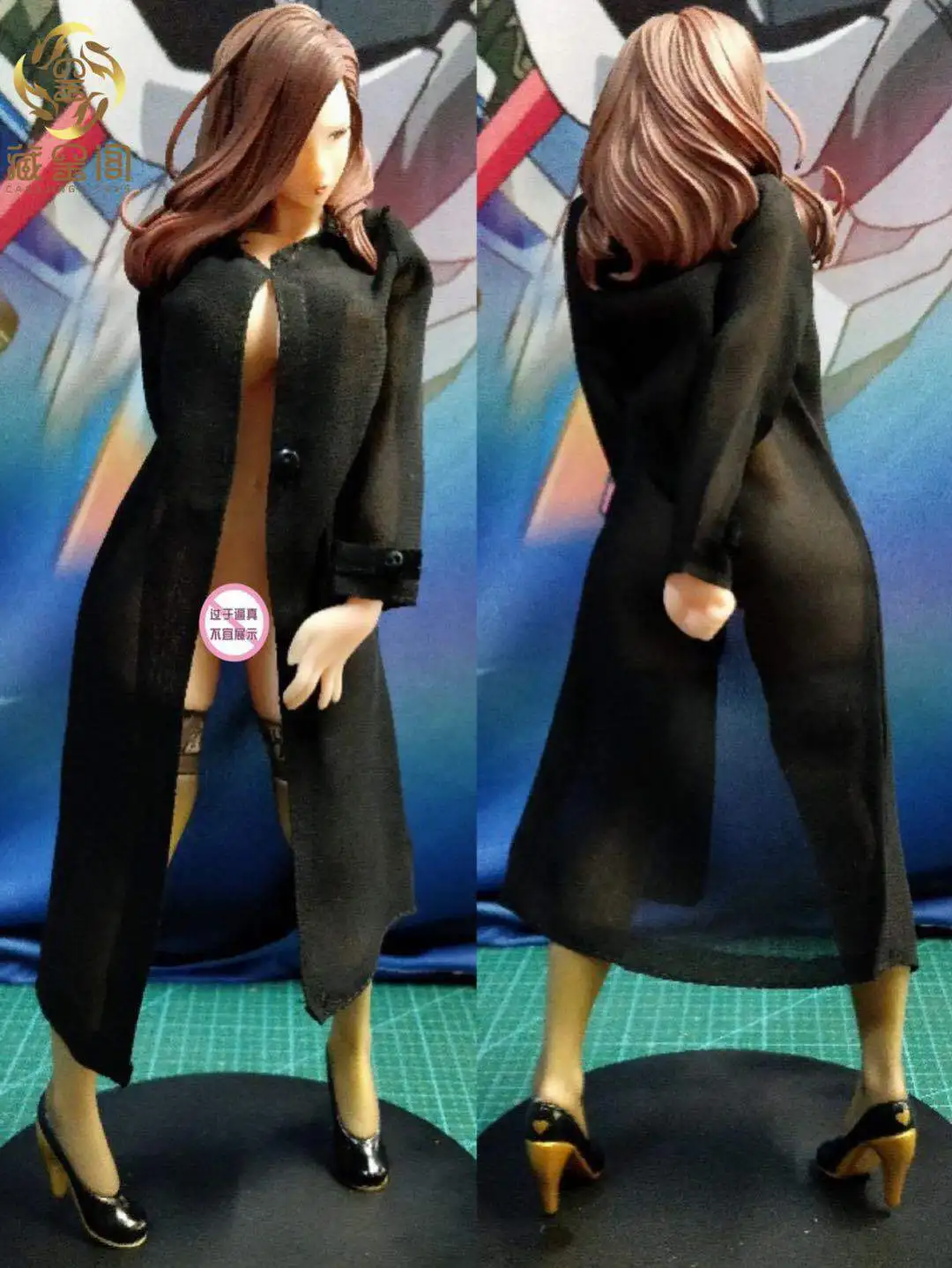 

1:6 Scale Action Clothes Black chiffon trench coat For 12" Phicen Female Body