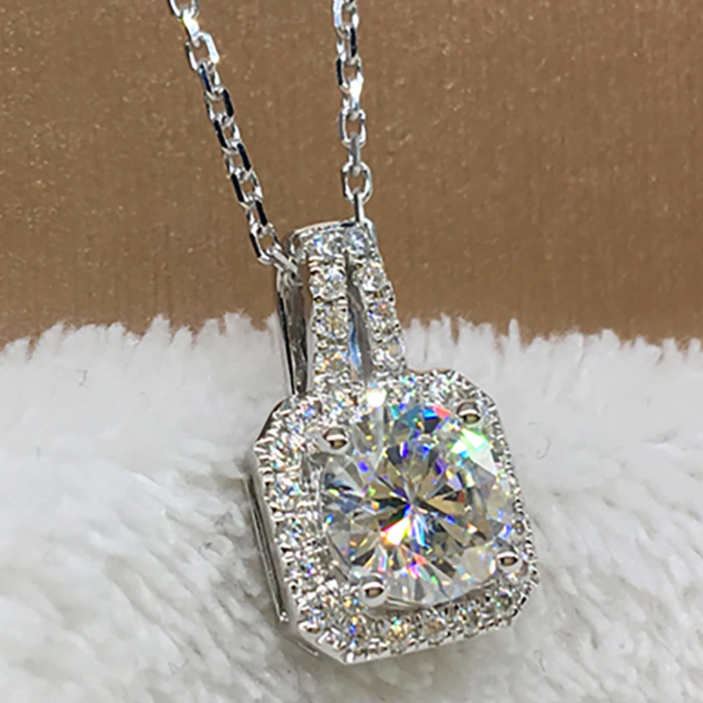 

Custom Solid 10K White Gold Women Necklaces Moissanite Diamond 1 2 3 4 5 Carat Round Wedding Anniversary Engagement Party Square