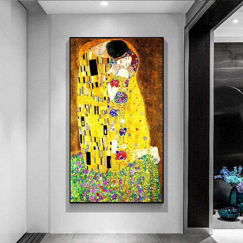 

Gustav Klimt Kiss Abstract Canvas Painting Prints and Posters Famous Reproductions Wall Pictures for Living Room Decor