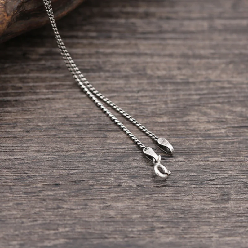 Unibabe S925 Pure Silver 1.2mm Thick Retro Weave Necklace Thai Silver Small Twist Chian Necklace Female Jewelry