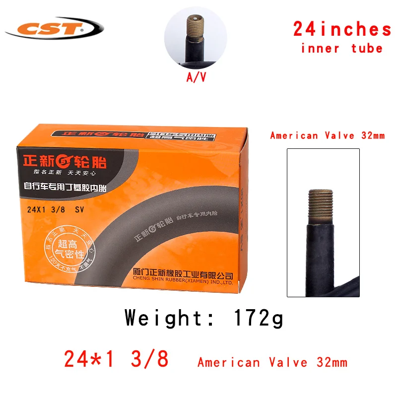 CST 자전거 이너 튜브 타이어, 부틸 고무, MTB 자전거 부품, 1.5 1.75 1.9 2.125, 24*1 3/8 SV/FV, 22, 24 인치