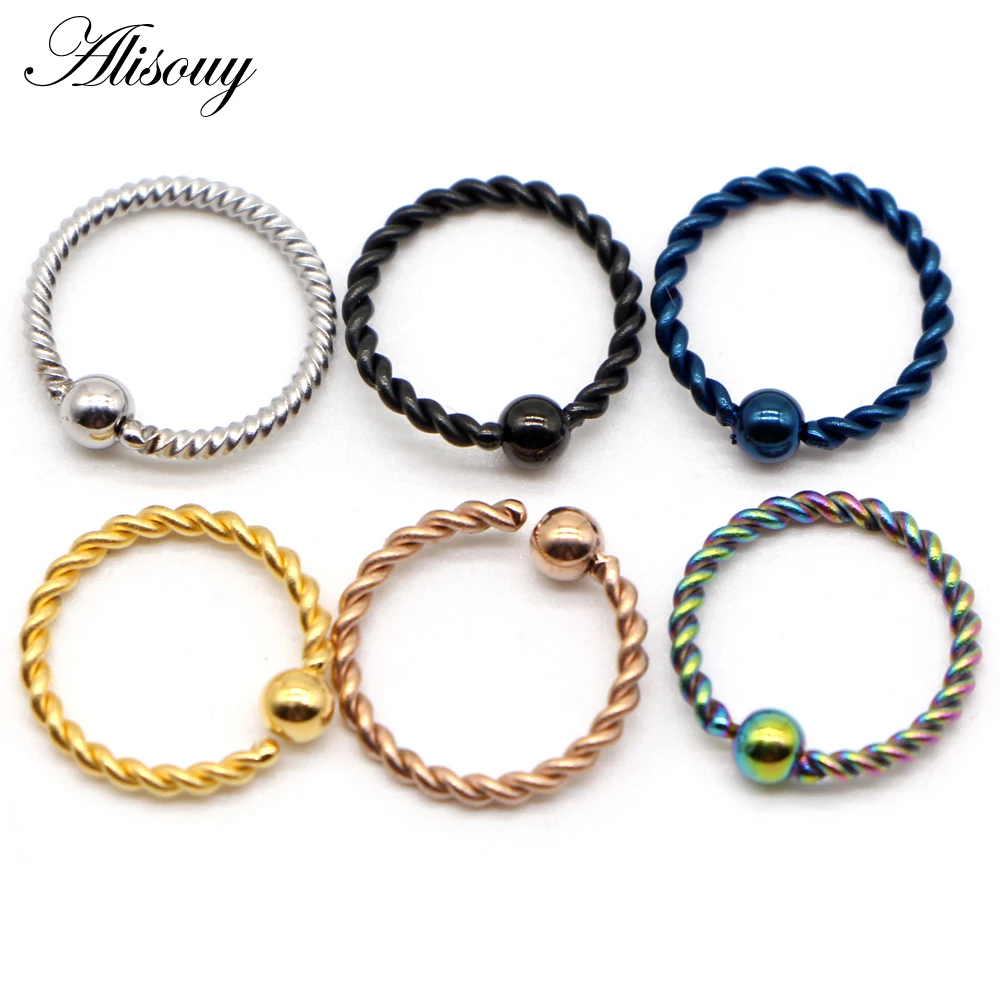 Alisouy 1pc Ball End Hoop BCR Twist Captive Bead Ring For Ear Nose Nostril Septum Ring Helix Cartilage Piercing body Jewelry