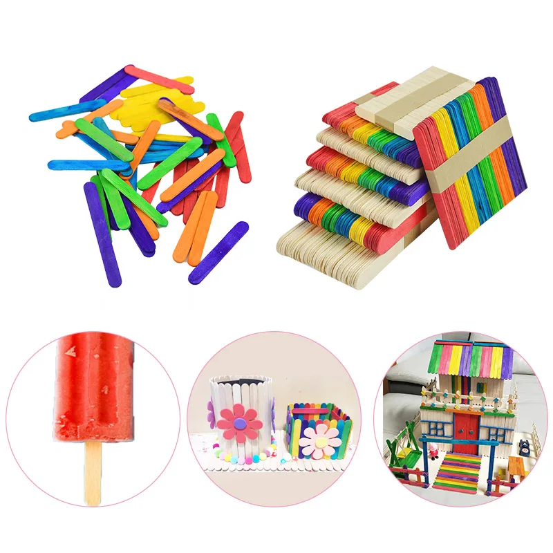 50pcs/Lot Wooden Plain Ice Lolly Cream Lollipop Popsicle Making Sticks Holder Colorful Kids DIY Crafts Art Tool Puzzle Toy Gifts