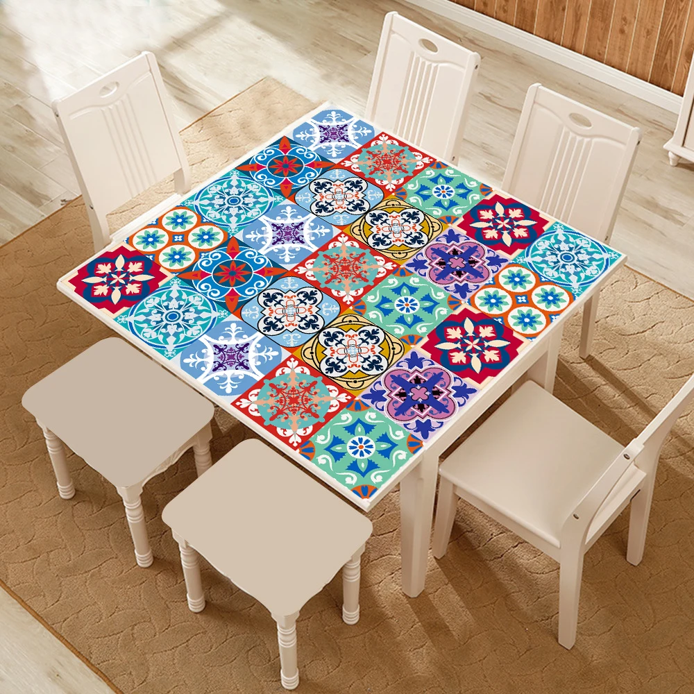 Bohemian Style Matte Tile Wall Sticker Transfers Covers Cabinet Kitchen Floor Decoration Anti-slip Wear-resistant PVC Wallpaper