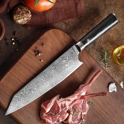 8 Inch Kiritsuke Knife 10Cr15MoV 67 Layers Damascus Steel Cleaver Sashimi Slicing Sushi Professional Kitchen Knives Wood Handle