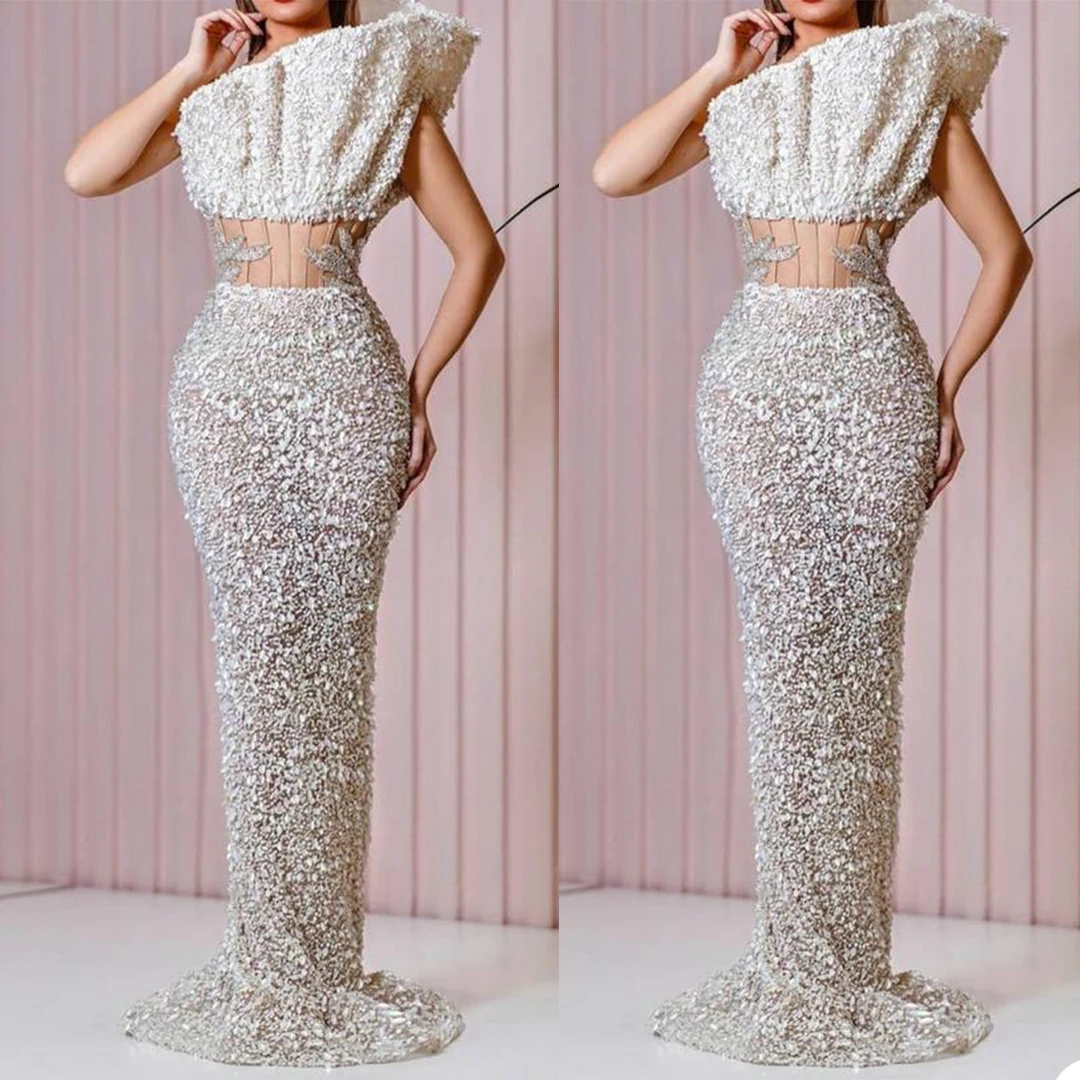 Sparkly Arabische Dubai Mermaid Avondjurken Illusion Seuqind Corset Party Avondjurken Red Carpet Fashion Prom Club Jurk Vestidos