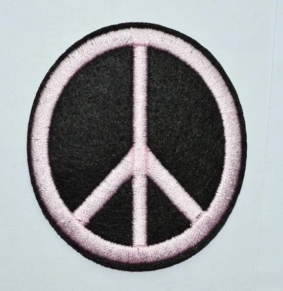 100x PINK & BLACK PEACE SIGN SYMBOL hippie retro boho flower power love applique Iron on patch (≈ 5.5 * 6.2 cm)