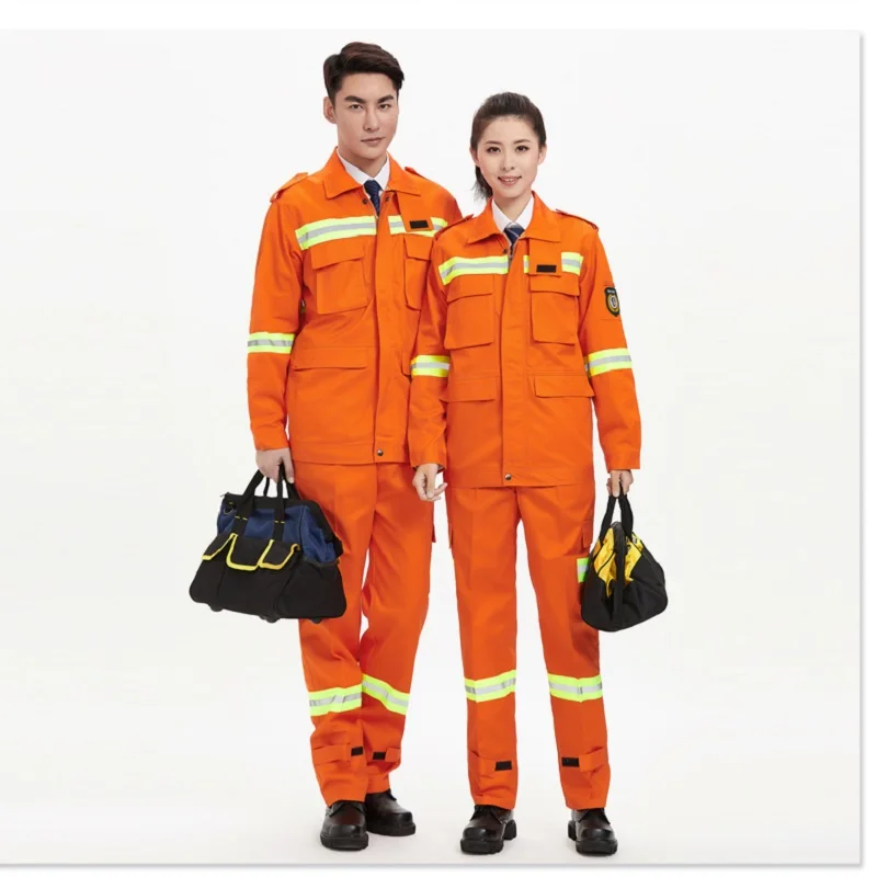 Forest firefighter uniform 100% cotton protective work clothes set Labor engineering Flame retardant insulation Reflective strip