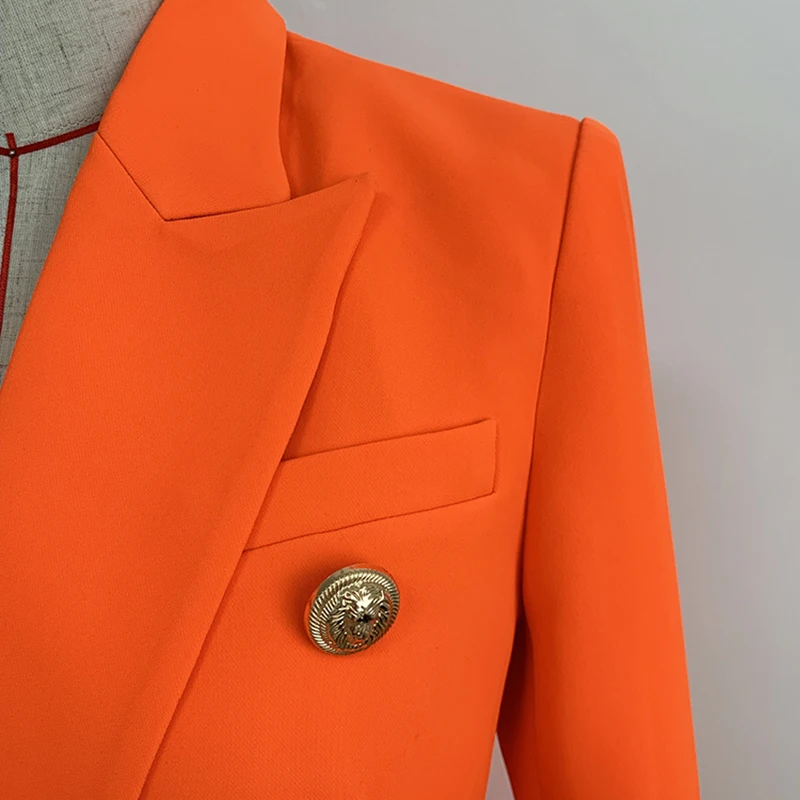 Chaqueta de diseño para mujer, Blazer con botones de León, doble botonadura, color Naranja neón, de alta calidad