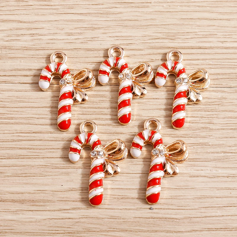 

10pcs 15*22mm Christmas Crutch Charms Alloy Enamel Bowknot Charms Pendants for Making Necklaces Earrings DIY Jewelry Findings