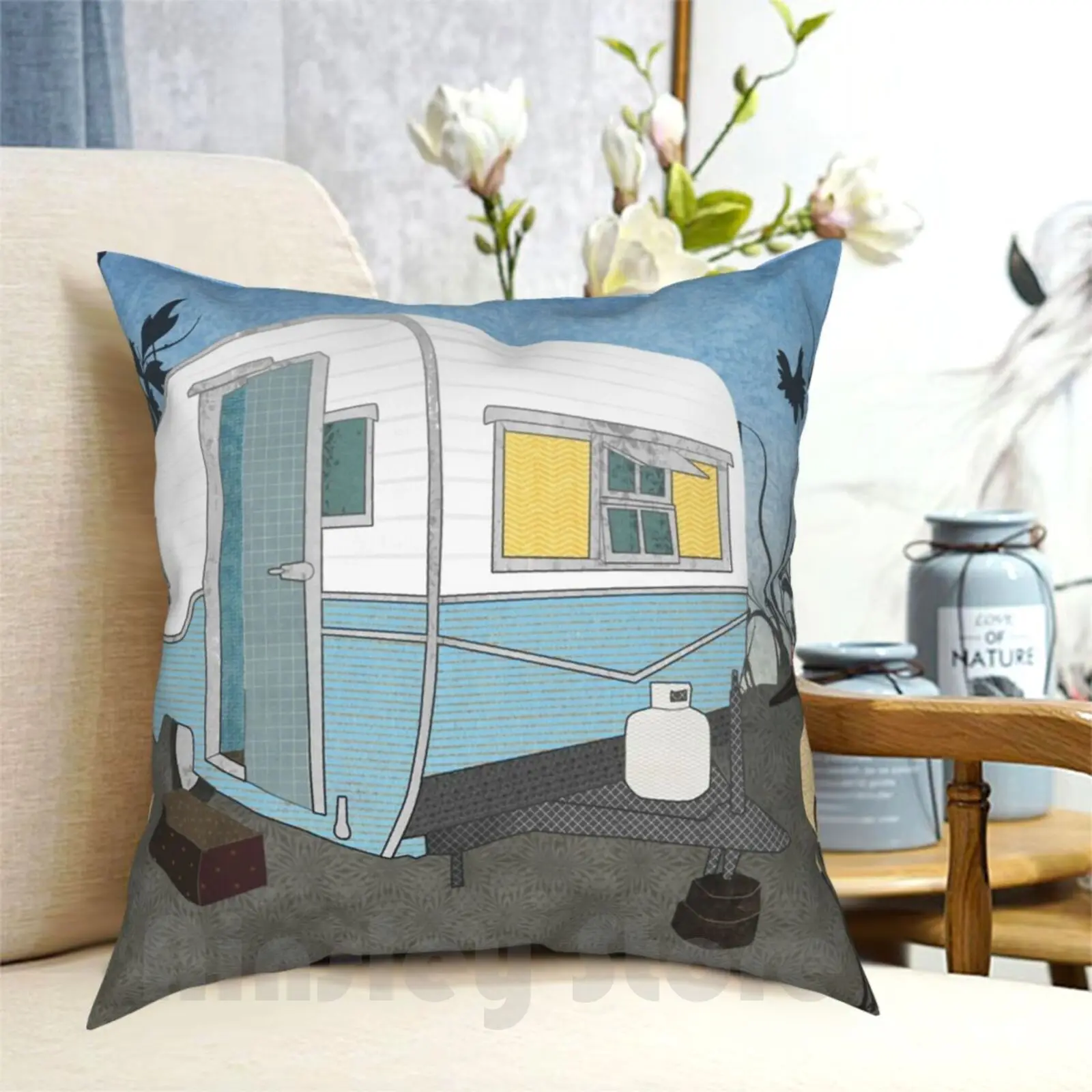 Travel Trailer & Sandhill Crane Pillow Case Printed Home Soft DIY Pillow cover Travel Trailer Sandhill Crane Bird Wading