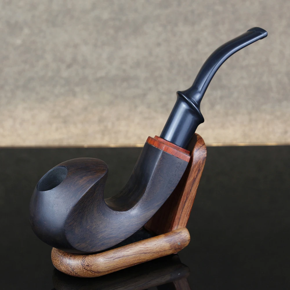 9MM Filter Ruyi Pipe Ebony Wood Bent Type 3-In-1 Used Handmade Smoking Pipe For Cut Tobacco And 8mm Cigarette With Accessory