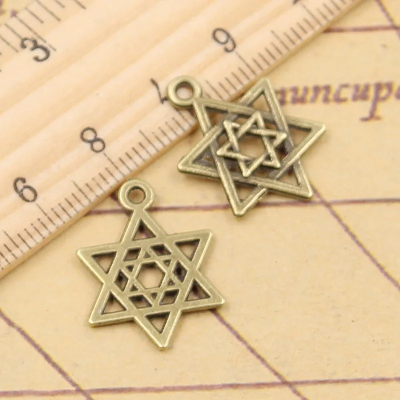 20pcs Charms Star Of David Shield 22x16mm Tibetan Bronze Silver Color Pendants Antique Jewelry Making DIY Handmade Craft