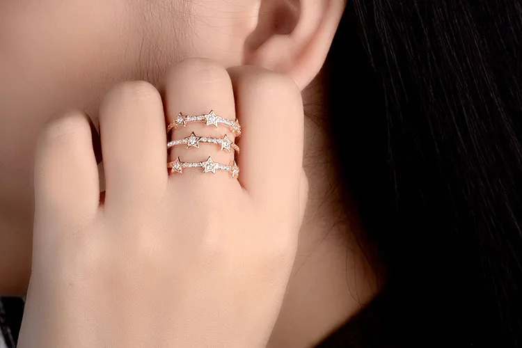 Women's Adjustable 925 Silver Star CZ Ring