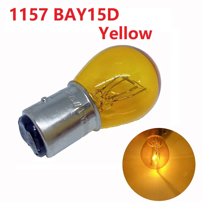 Led Bulbs 1157 BAY15D P21/5W Led BA15D Glass halogen for Car bulbs Turn Signal Lamp Yellow Auto Light Brake Backup Lamp DC 12V