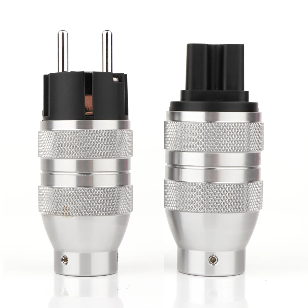 Pair EU Power Plug Aluminium alloy IEC C15 Audio Connector HiFi AC Power Cord Plugs adapter For Audiophile DIY Mains Cable