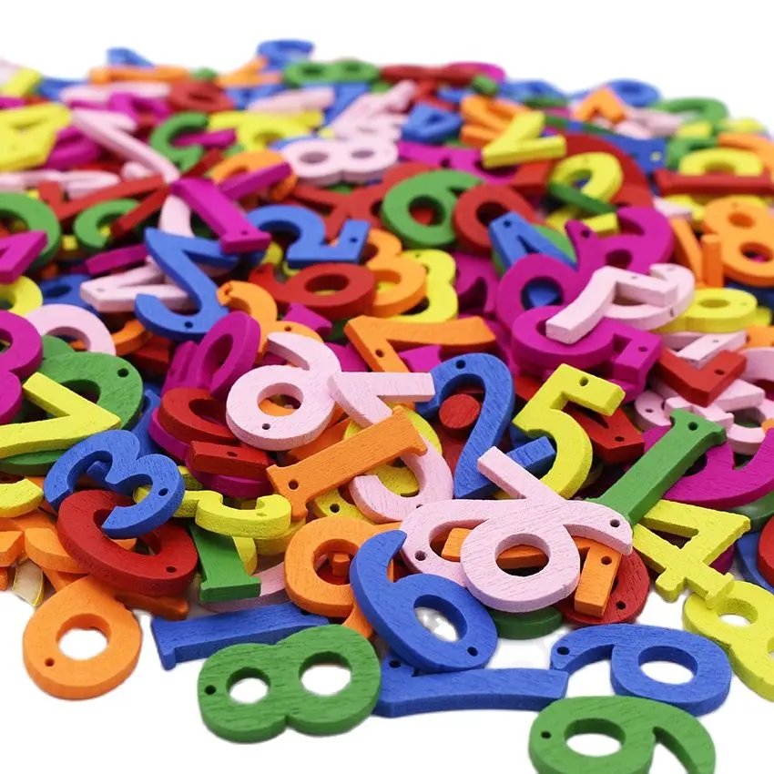 100 Pcs Wooden Buttons Set 0-9 Number Design Mix Colors 2 Holes for DIY Sewing Scrapbooking Home Crafting Accessories