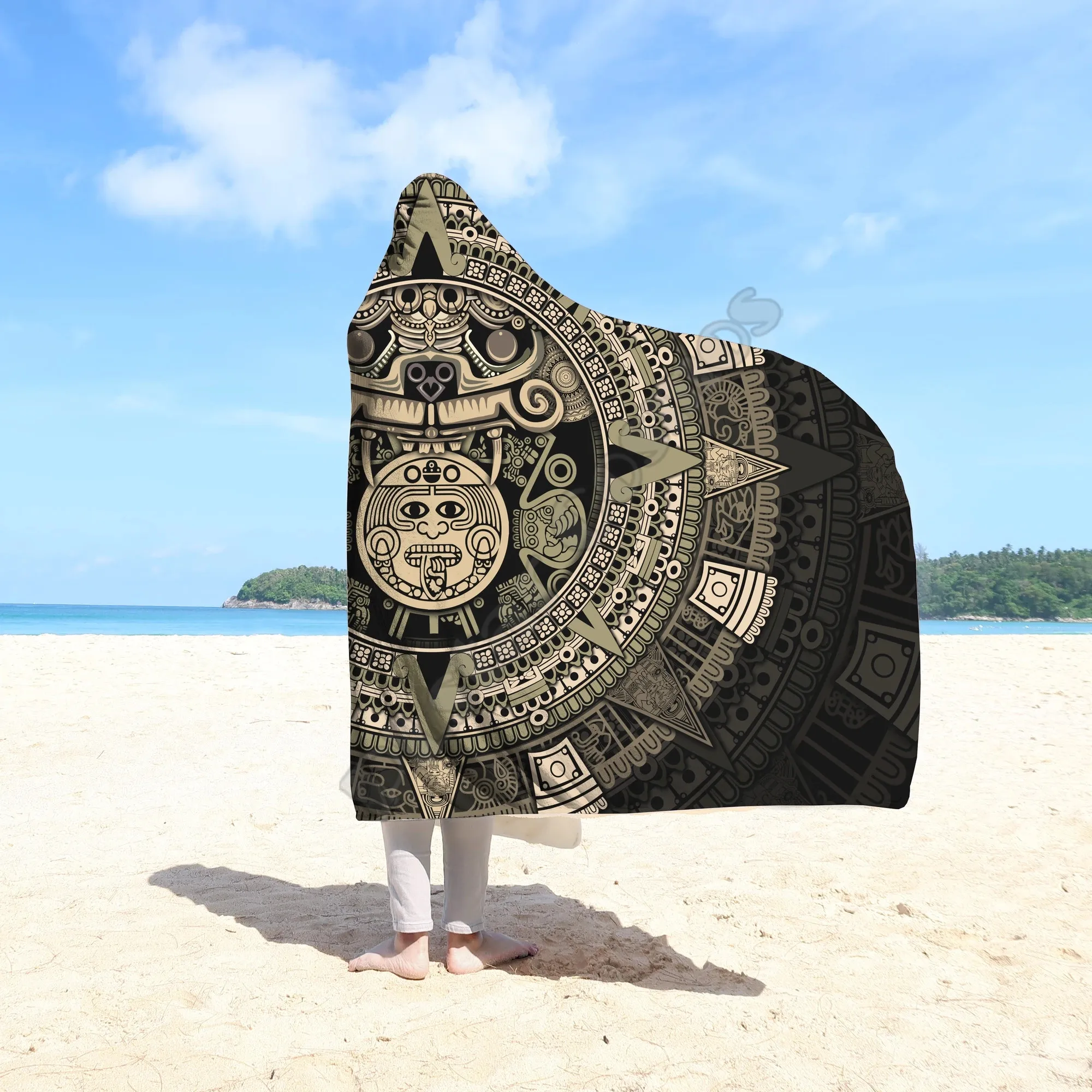 

Aztec Mexican 3D Printed Wearable Blanket Adults For Kids Various Types Hooded Blanket Fleece blanket 01