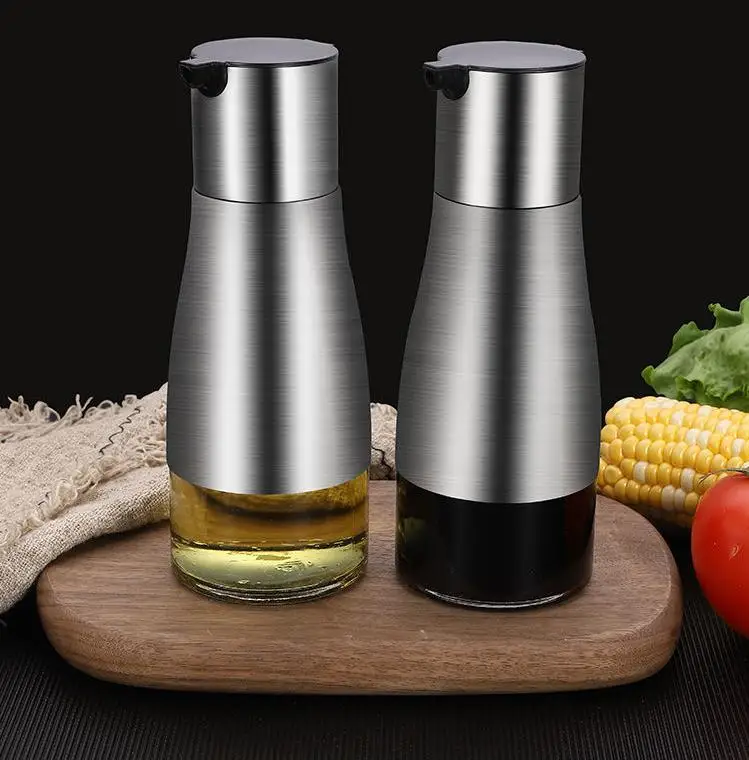 

Stainless Steel Glass Olive Oil Dispenser, Vinegar and Soy Sauce Bottle Controllable No Drip Design 11oz/320ml SN3153