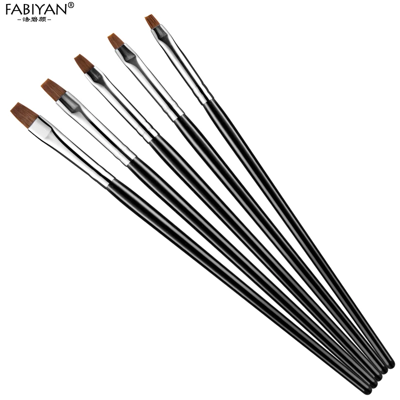 5PCS Set Nail Art Brush Flat Pen Drawing Painting Tips Dust Clean  Acrylic UV Gel Polish Extension Design Tools Manicure