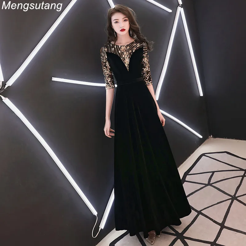 

Robe de soiree Black Slim Sequined Long Evening Dresses Elegant vestido de festa Special Occasion Banquet Party Prom dresses