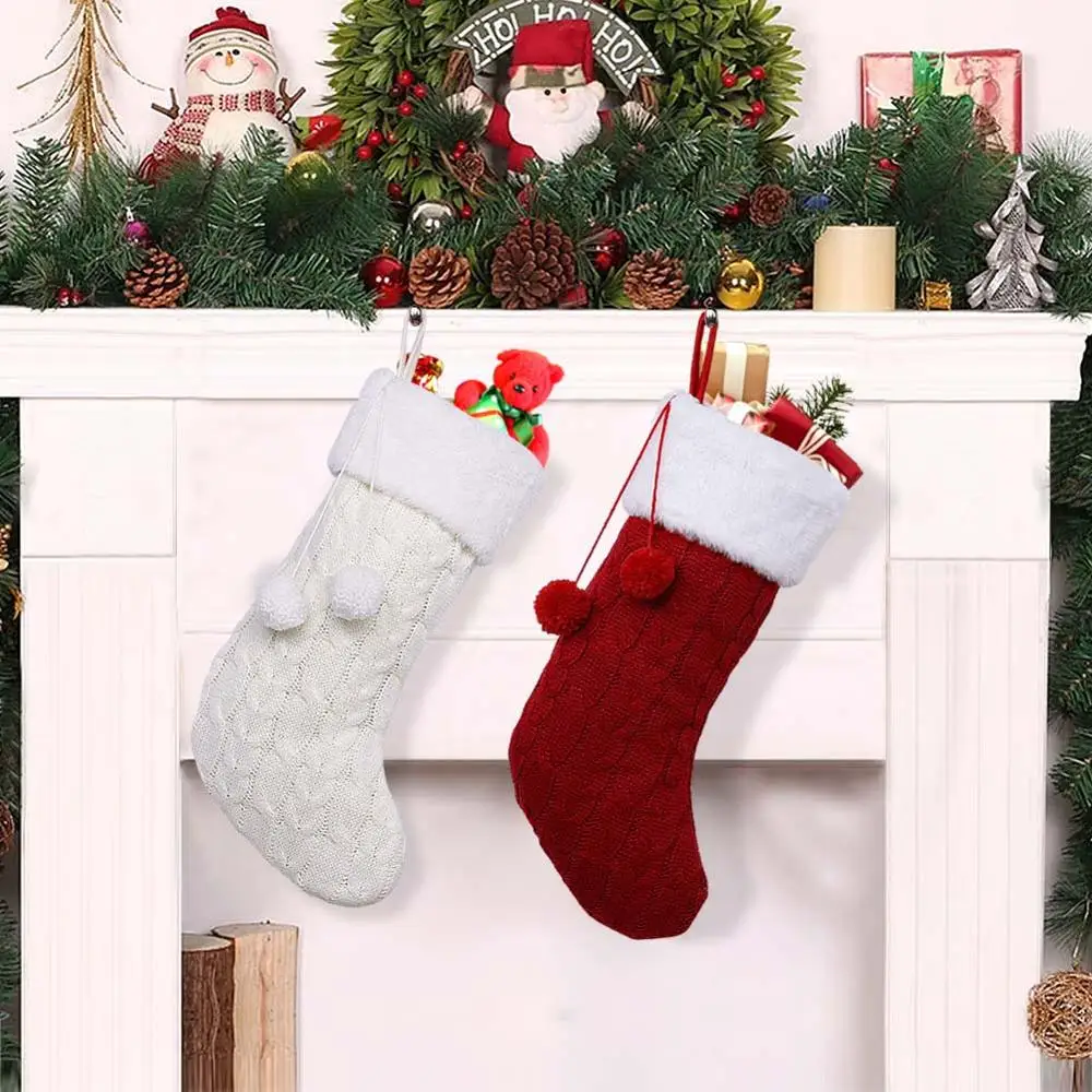 

OurWarm Large Christmas Stocking Santa Claus Sock Plaid Burlap Gift Holder Christmas Tree Decoration New Year Gift Candy Bags