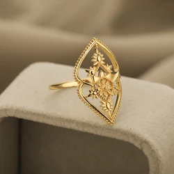 Luxury Vintage Hollow Flower Rings For Women Gold Color Stainless Steel Ring Men Wedding Finger Ring Boho Jewelry Bijoux