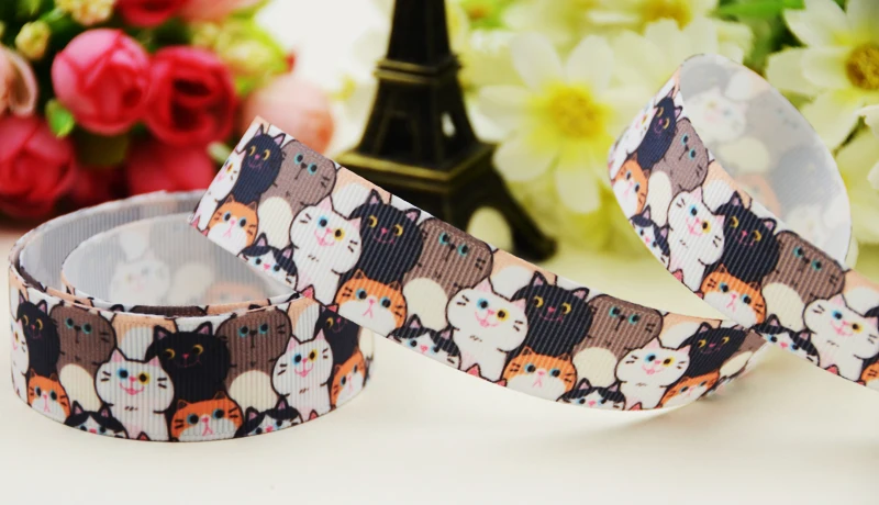 22mm 25mm 38mm 75mm cat cartoon printed Grosgrain Ribbon party decoration 10 Yards X-03657