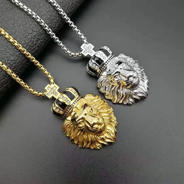 316L Stainless Steel Lion Animal Men crown corss Necklaces Chain Pendants Punk Rock Hip Hop Personality boy Jewelry