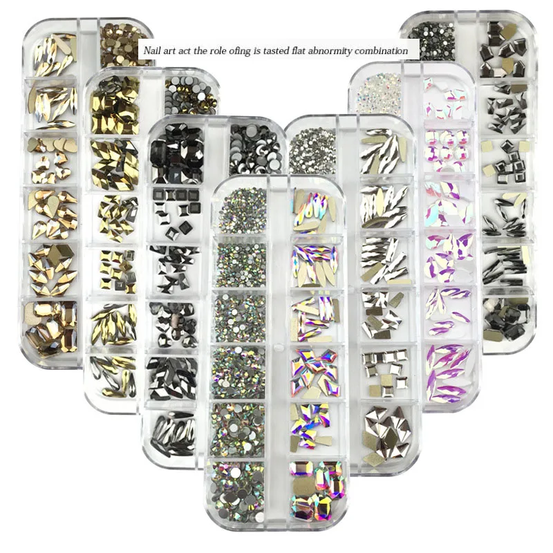 

Nail Art Rhinestone Set Multi Shape Crystal Non Hotfix Glass Diamond Sapphire Fancy Nail Decoration