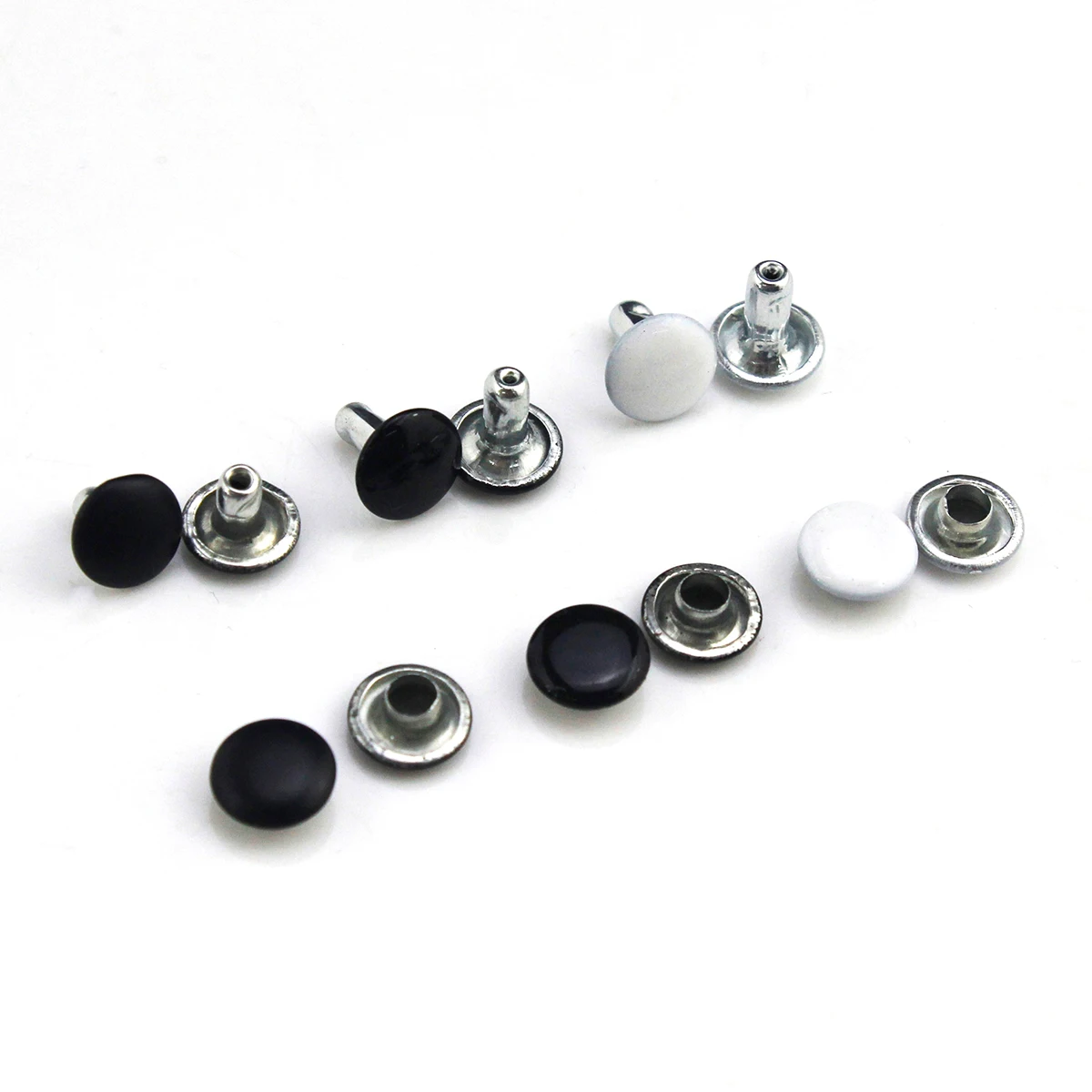 100sets 6/8mm Metal Double Cap Rivets Studs Black White Round Head Leather Craft Bag Belt Clothing Hat Shoes Pet Collar Decor