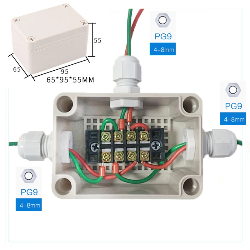 IP65 Waterproof Cable Junction Box  80*130*70mm 3 ways with UK2.5B Din Rail Terminal Blocks