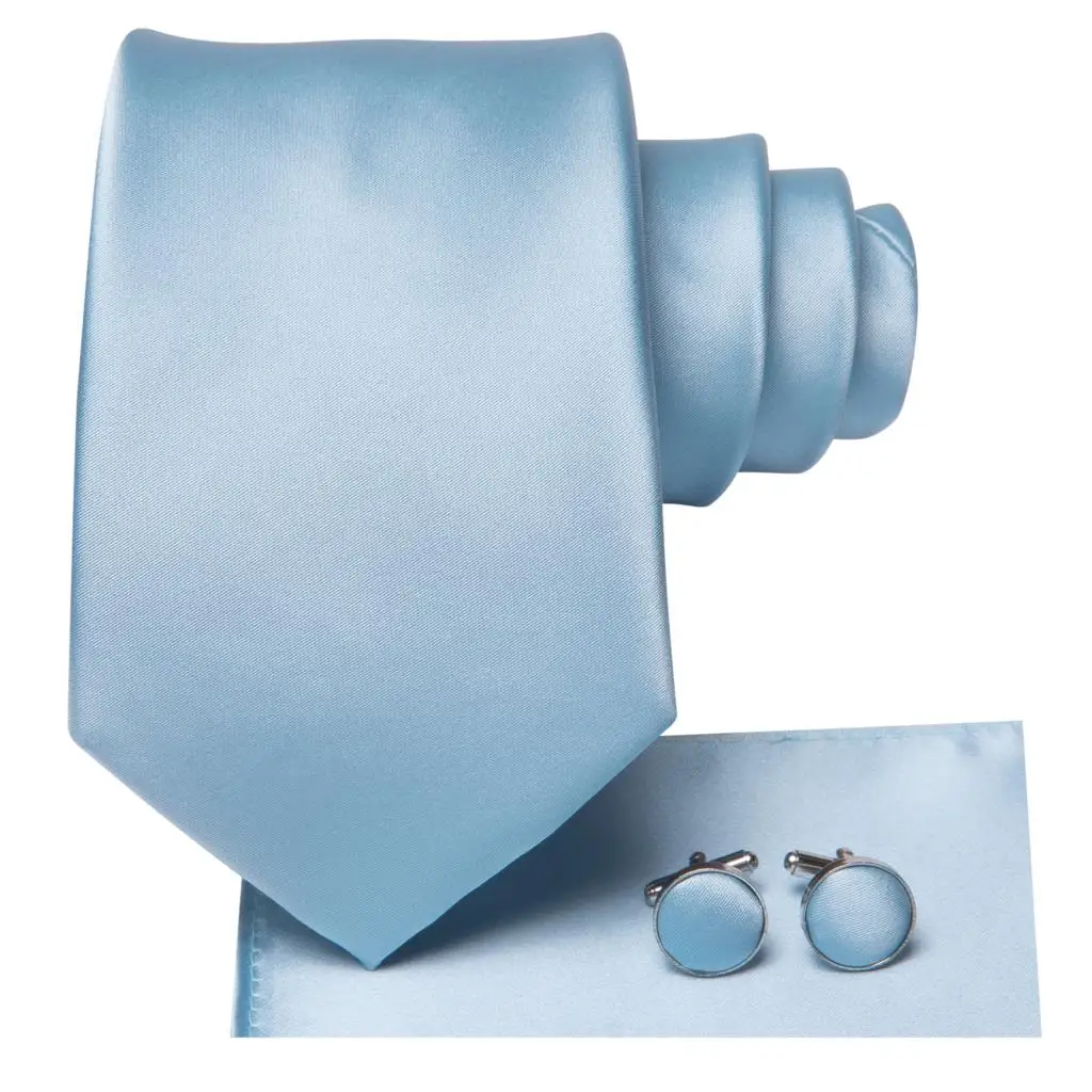 Hi-Tie-corbata de boda de seda Lisa azul claro para hombre, gemelos prácticos de diseño a la moda, corbata elegante para fiesta de negocios, triangulación de envíos