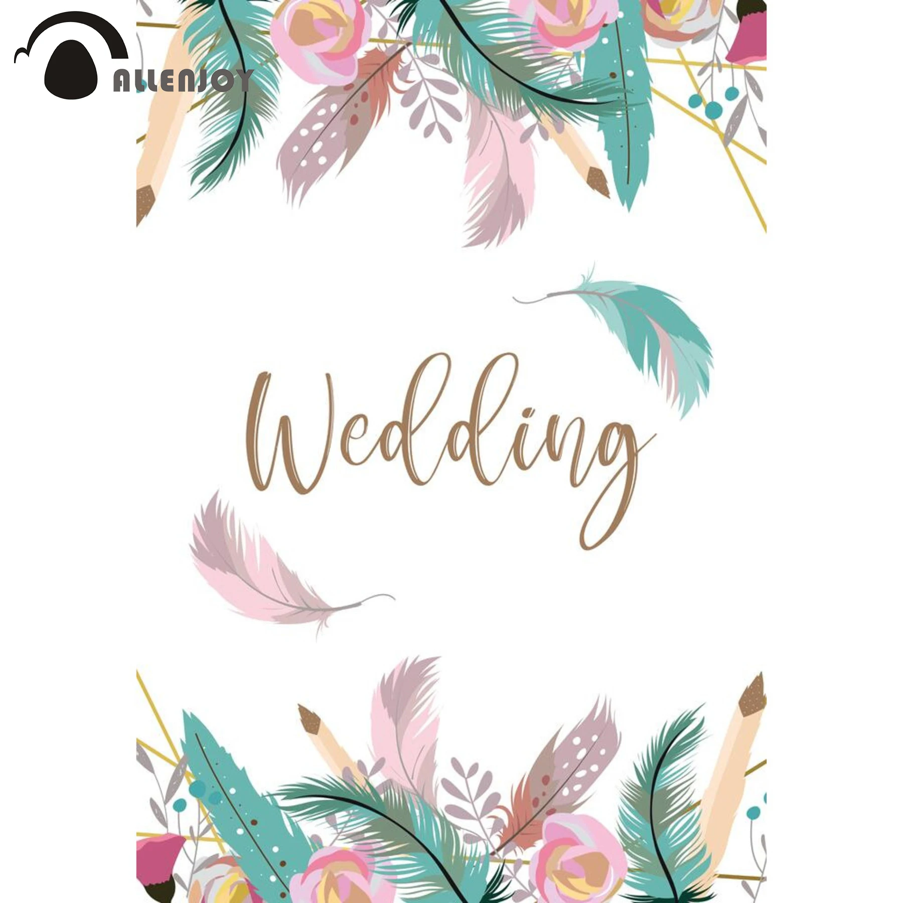 Allenjoy Wedding Flower Feather Backdrop Golden Frame Valentine's Day Party Supplies Banners Anniversary Adult Wallpaper Poster