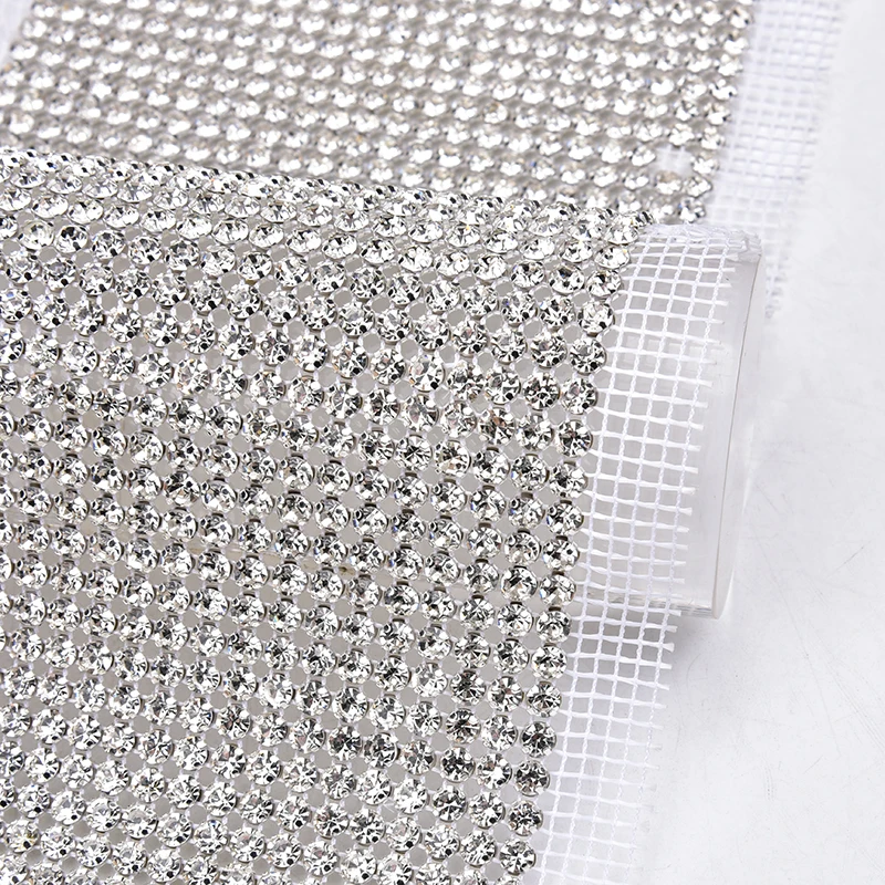 Rhinestone Applique 24 Rows Crystal Fabric Mesh Trimming Wedding Decoration Shiny Banding Patch Diy Accessories Sew-On Clothes