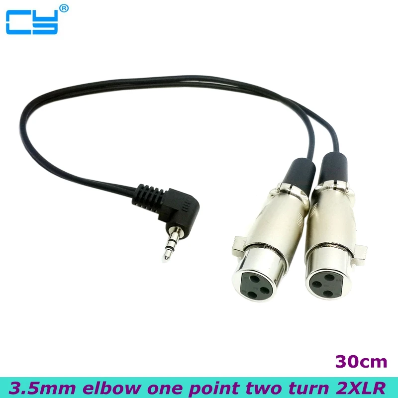 Microphone Dual XLR 3-pin Female to Right Angle 90 Degrees 3.5 mm TRS Splitter Audio Cable for Microphone Amplifier Tuner