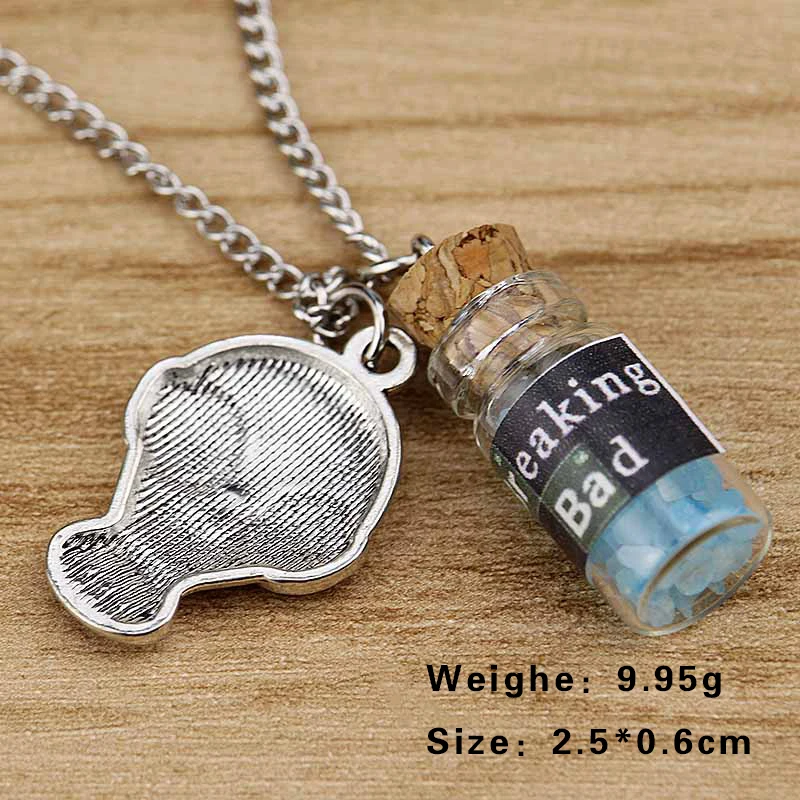 TV Breaking Bad Metal Pendant Necklace Inspired Crystal Sky Blue Vial Cork Bottle Necklace for Woman Men Keyring Jewelry