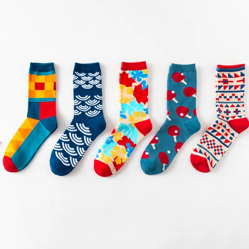 Chaussettes Happy Unisexes en Coton pour Homme et Femme, Style Britannique, Décontracté, Motif Harajuku, Marque de Mode, Nouveauté Art pour Couple,